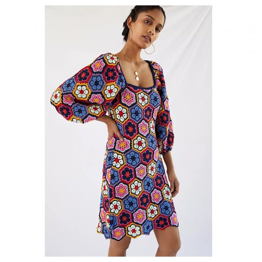 FARM RIO Flower Crochet Mini Dress - Picture 1 of 10